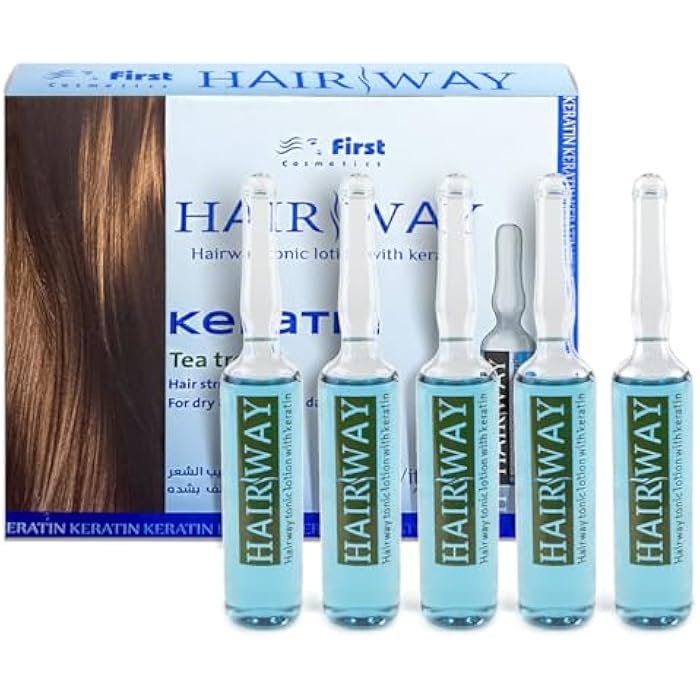 Hair Way - Tonic Lotion With Keratin, Set Of 5 Vitamin Ampoules, 10 ML Each Ampoule (Keratin, Tea Tree, Hair Strengthener, For Dry & Extremely Damaged Hair) - Image 1
